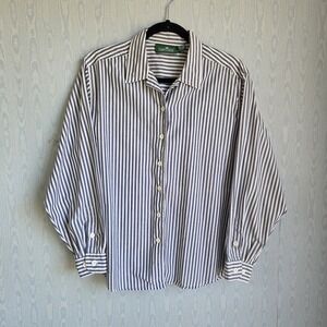 Vtg 90s‎ Womens L Cabin Creek Button Down White Striped Nautical Capsule Preppy